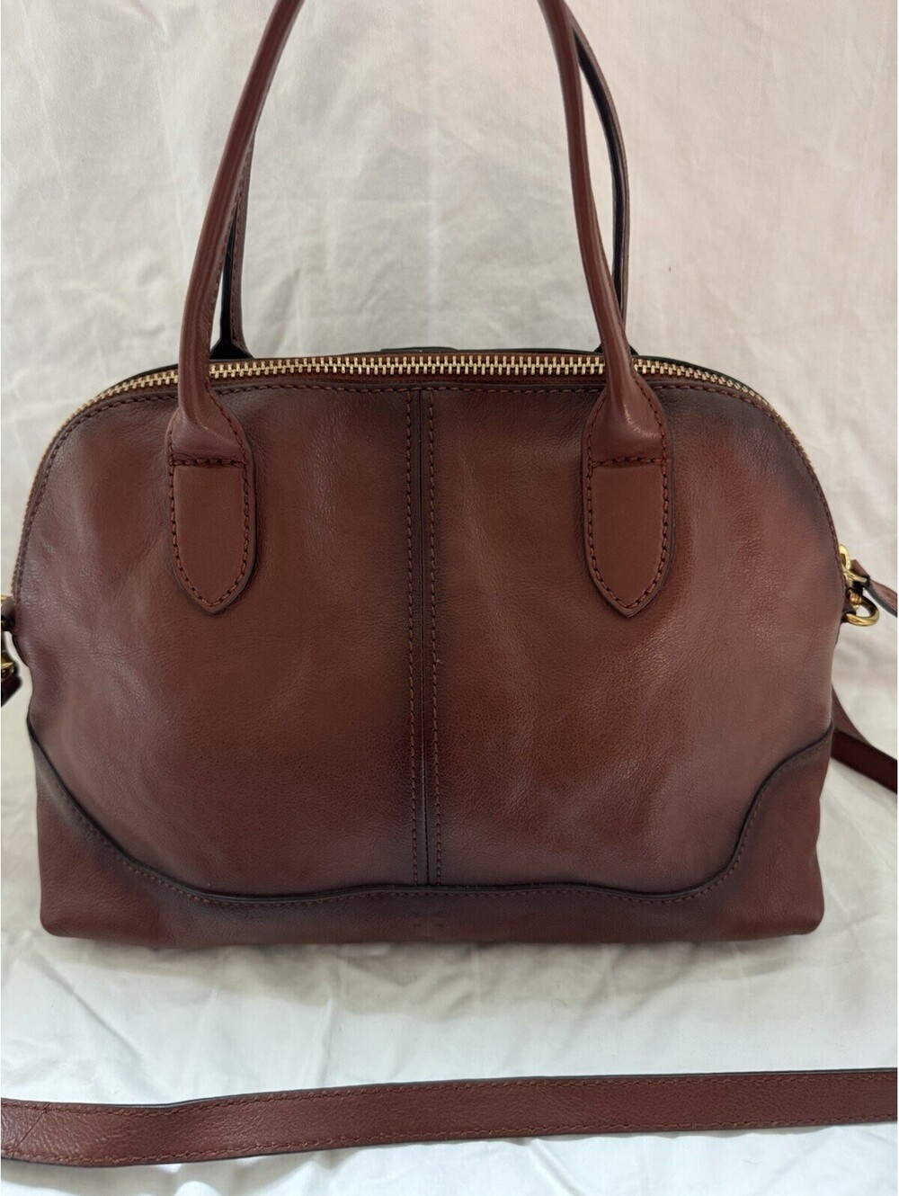 Frye Brown Ring Dome Satchel Top Handle Zip Bag Detachable Crossbody Strap - Picture 4 of 9